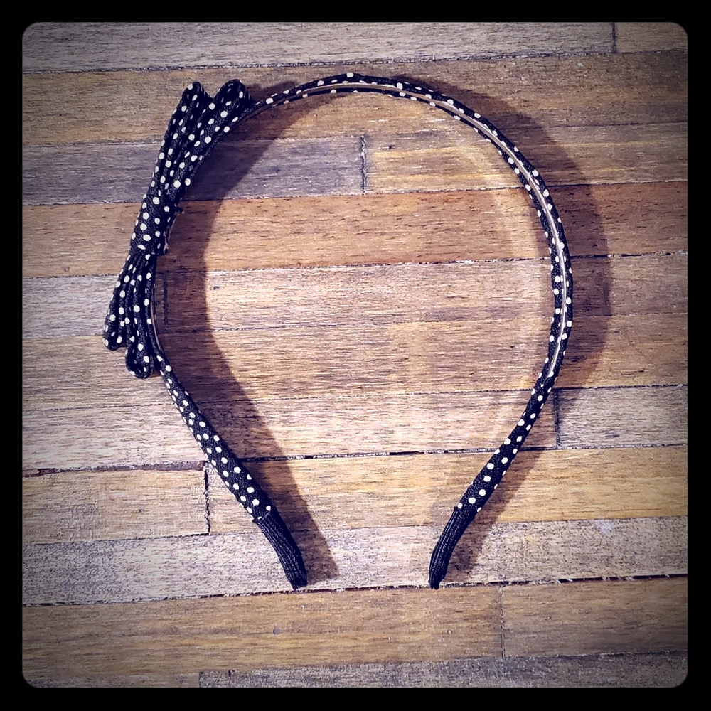 Black Hair Band with Cute Bow and White Dots
